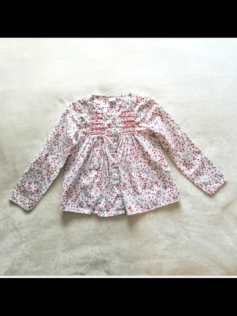 Edgehill Collection White Blouse with Pink and Green Floral Print